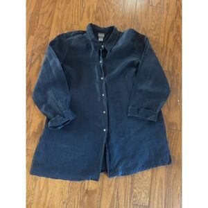 Sigrid Olsen Navy Linen Silk Button Front Tunic Top XL Side Slits Minimalist